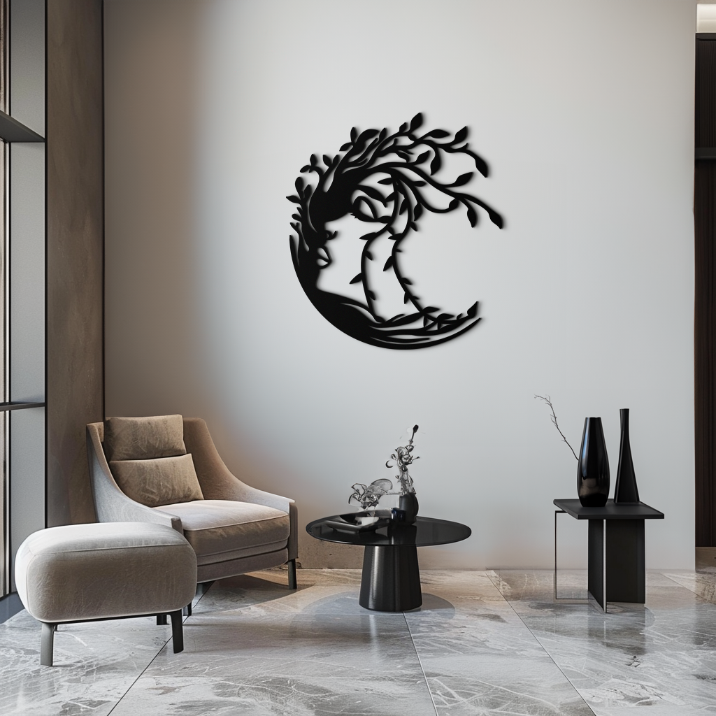 Tree Woman Silhouette Metal Wall Art – Nature-Inspired Feminine Design for Home Decor- KAF680