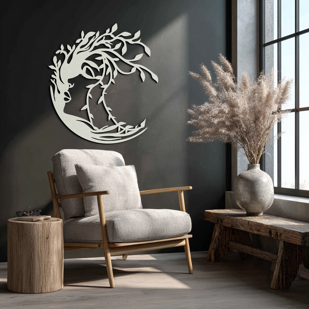 Tree Woman Silhouette Metal Wall Art – Nature-Inspired Feminine Design for Home Decor- KAF680
