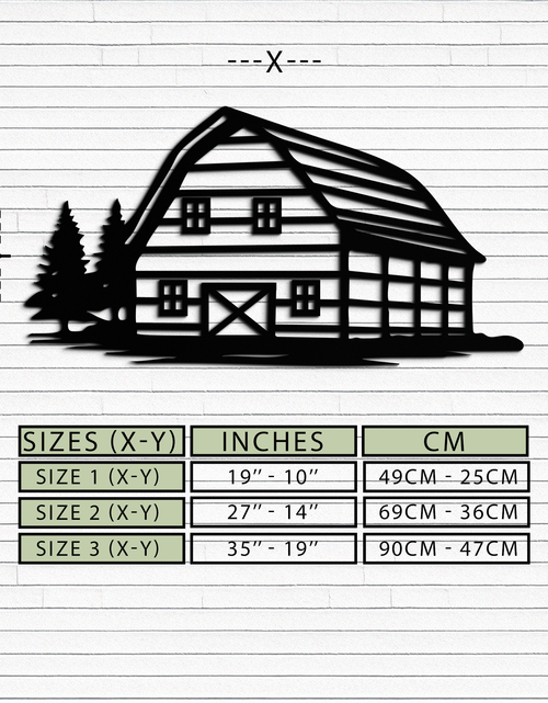 Load image into Gallery viewer, Rustic Barn and Pine Trees Metal Wall Art – Country House Landscape Silhouette Decor- KAF681