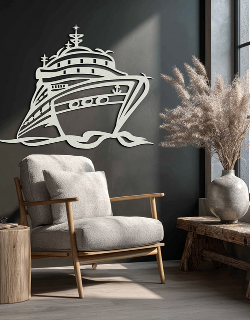 Load image into Gallery viewer, Majestic Cruise Ship Silhouette Metal Wall Art – Nautical Decor for Sea Lovers- KAF682