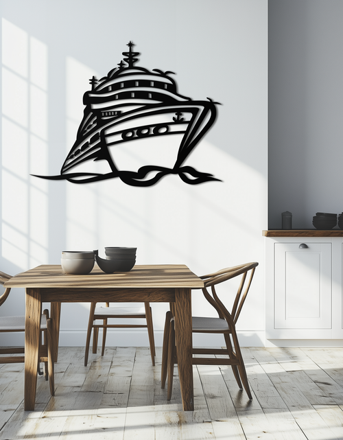 Load image into Gallery viewer, Majestic Cruise Ship Silhouette Metal Wall Art – Nautical Decor for Sea Lovers- KAF682
