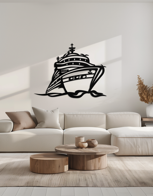 Load image into Gallery viewer, Majestic Cruise Ship Silhouette Metal Wall Art – Nautical Decor for Sea Lovers- KAF682