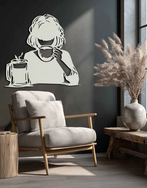 Load image into Gallery viewer, Coffee Girl Silhouette Metal Wall Art – Cozy Black Modern Home Decor for Coffee - KAF683