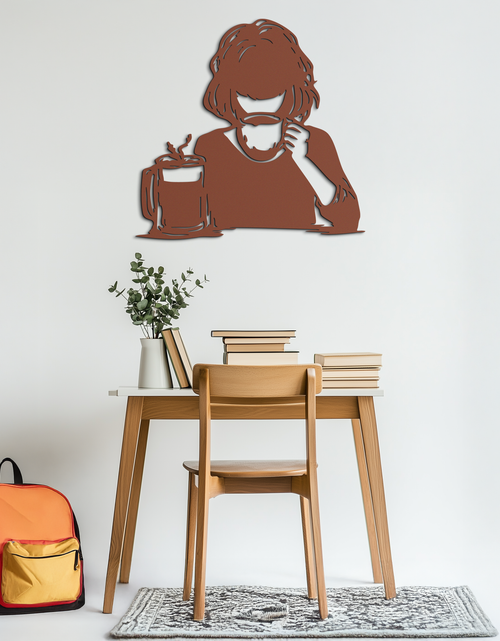 Load image into Gallery viewer, Coffee Girl Silhouette Metal Wall Art – Cozy Black Modern Home Decor for Coffee - KAF683