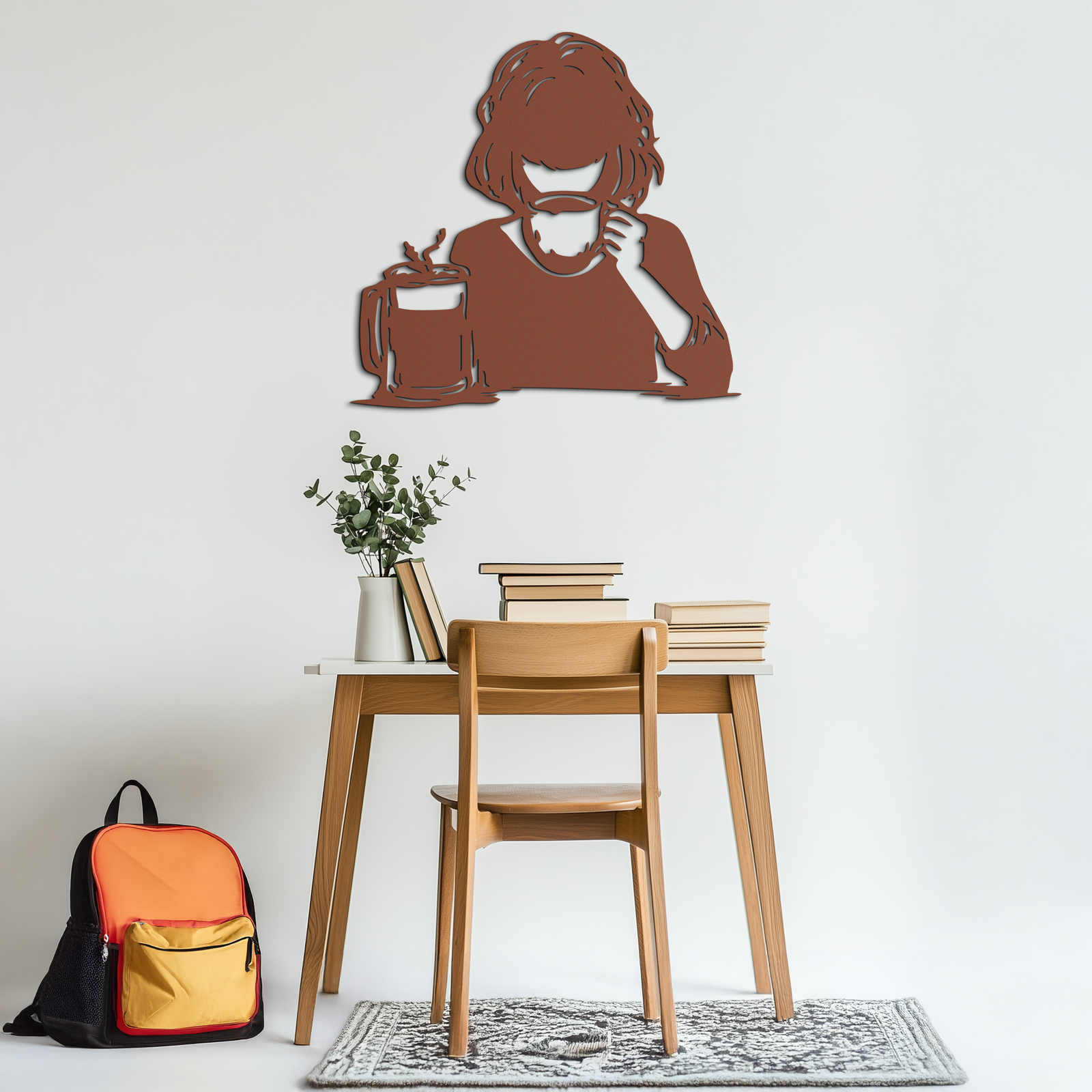 Coffee Girl Silhouette Metal Wall Art – Cozy Black Modern Home Decor for Coffee - KAF683