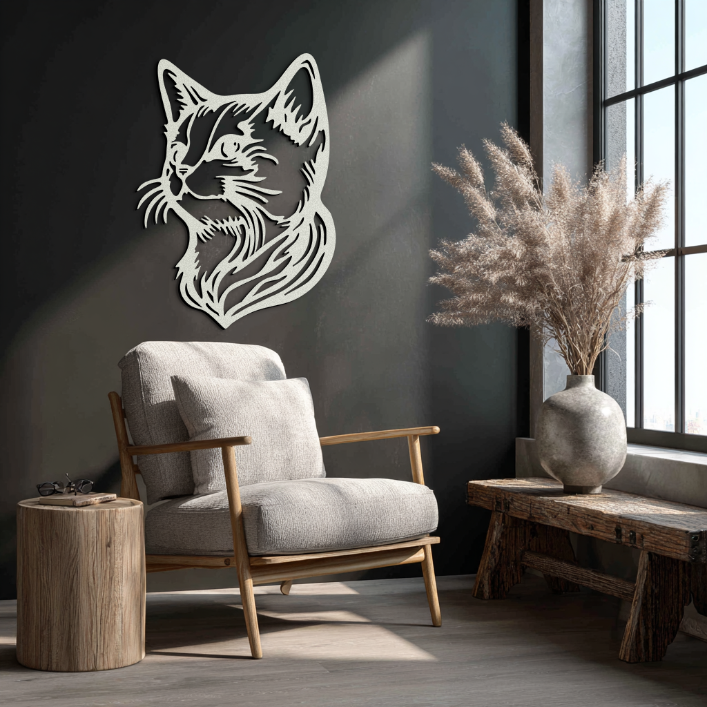 Graceful Cat Head Silhouette Metal Wall Art – Feline-Inspired Decorative Piece- KAF684
