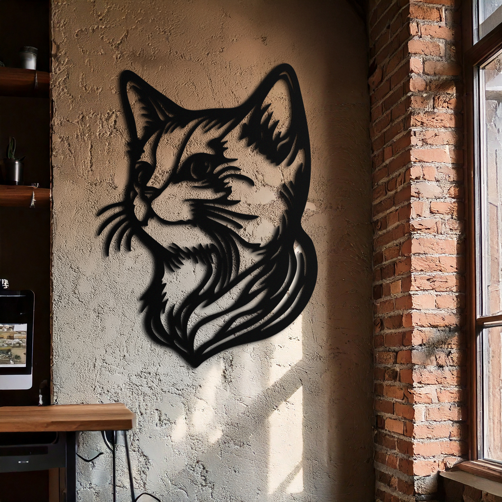 Graceful Cat Head Silhouette Metal Wall Art – Feline-Inspired Decorative Piece- KAF684
