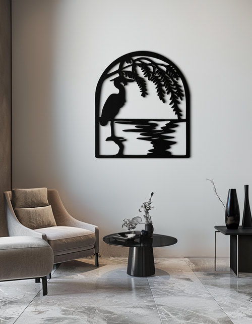Load image into Gallery viewer, Flamingo Lake Scene Metal Wall Art – Tranquil Nature-Inspired Silhouette for Home Decor- KAF686