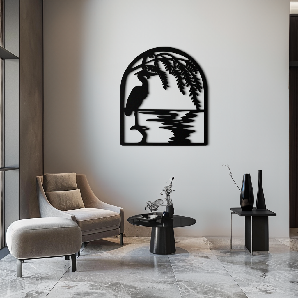 Flamingo Lake Scene Metal Wall Art – Tranquil Nature-Inspired Silhouette for Home Decor- KAF686