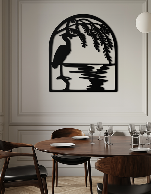 Load image into Gallery viewer, Flamingo Lake Scene Metal Wall Art – Tranquil Nature-Inspired Silhouette for Home Decor- KAF686