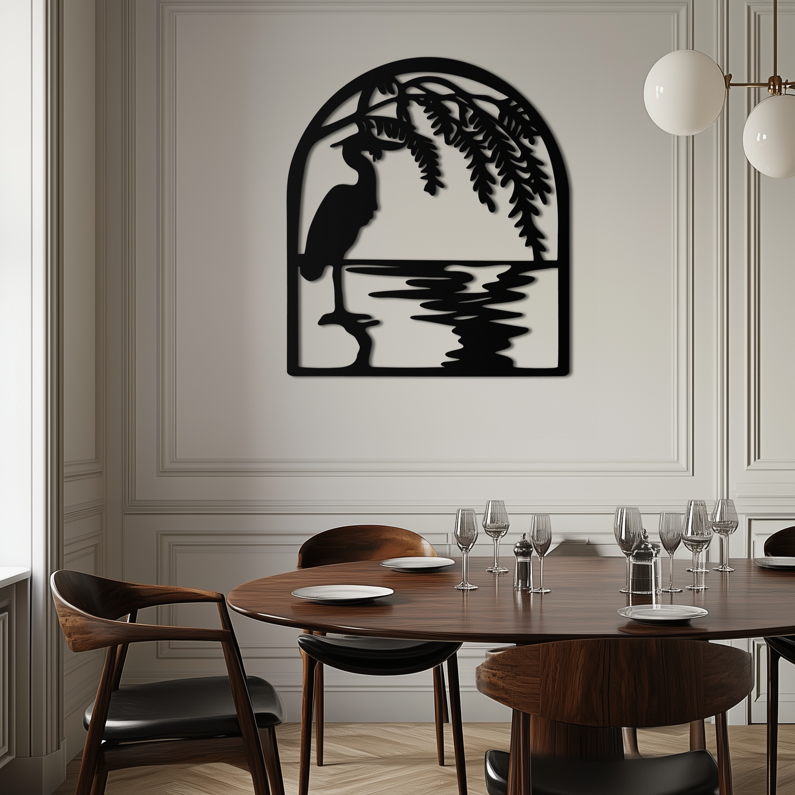 Flamingo Lake Scene Metal Wall Art – Tranquil Nature-Inspired Silhouette for Home Decor- KAF686