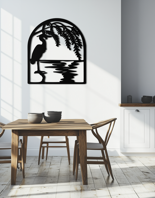 Load image into Gallery viewer, Flamingo Lake Scene Metal Wall Art – Tranquil Nature-Inspired Silhouette for Home Decor- KAF686