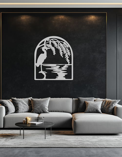 Load image into Gallery viewer, Flamingo Lake Scene Metal Wall Art – Tranquil Nature-Inspired Silhouette for Home Decor- KAF686
