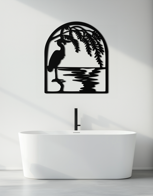 Load image into Gallery viewer, Flamingo Lake Scene Metal Wall Art – Tranquil Nature-Inspired Silhouette for Home Decor- KAF686