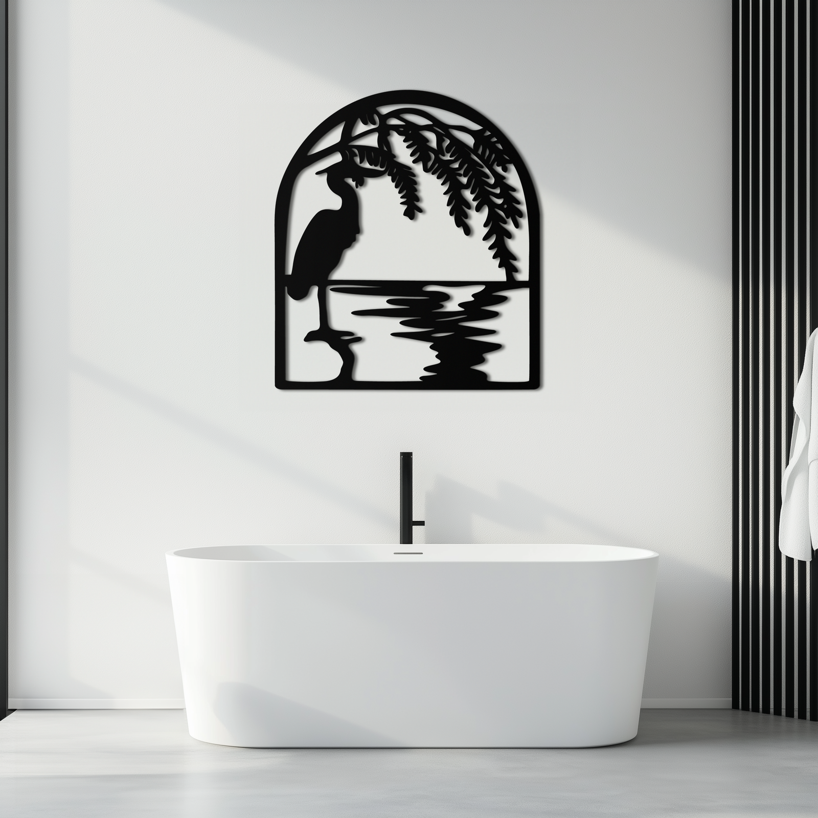 Flamingo Lake Scene Metal Wall Art – Tranquil Nature-Inspired Silhouette for Home Decor- KAF686