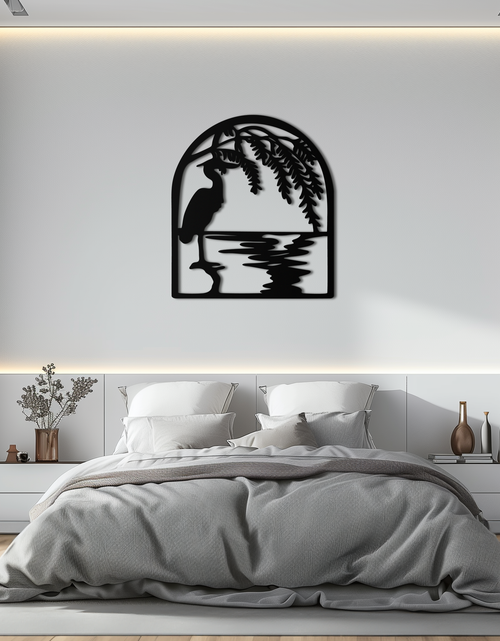 Load image into Gallery viewer, Flamingo Lake Scene Metal Wall Art – Tranquil Nature-Inspired Silhouette for Home Decor- KAF686