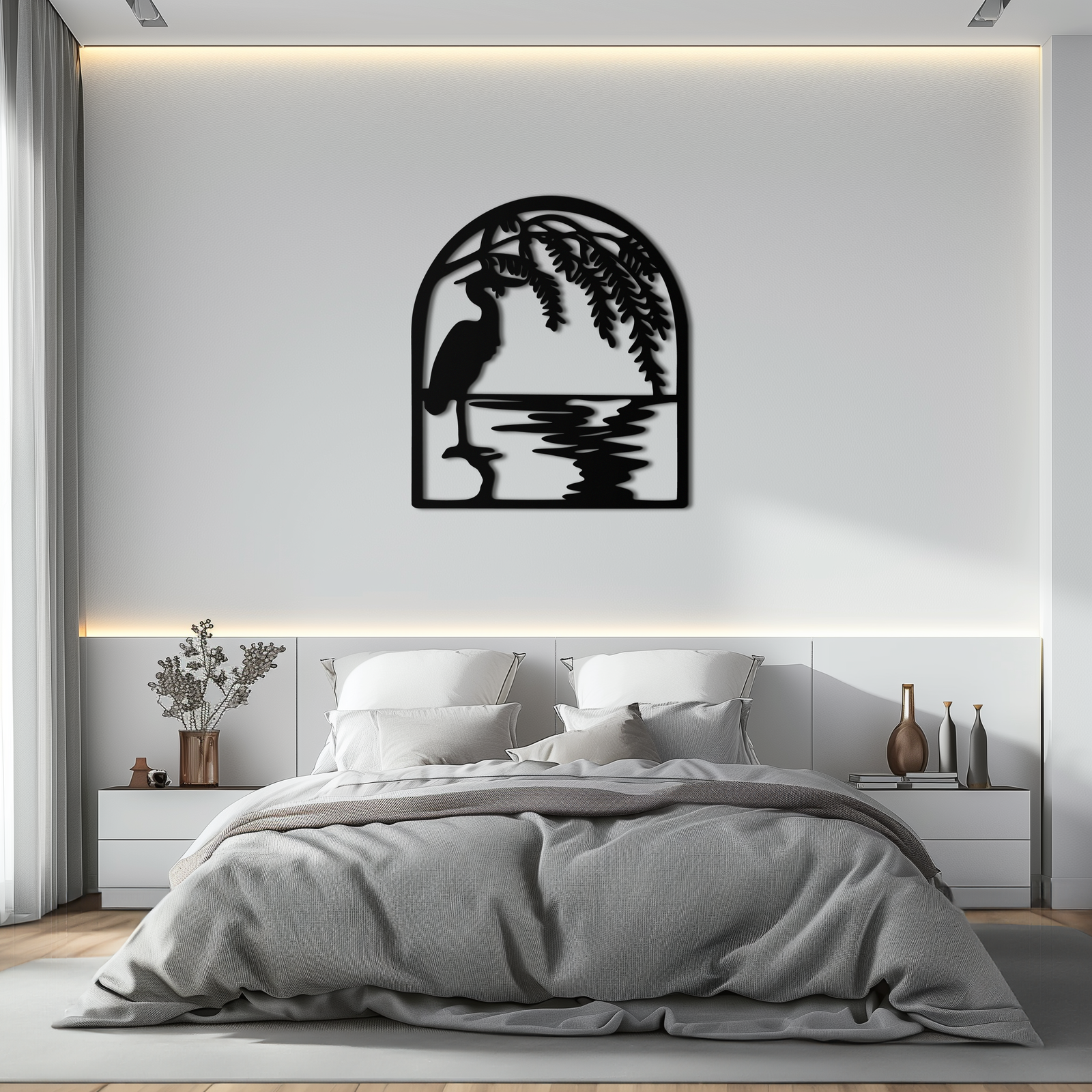 Flamingo Lake Scene Metal Wall Art – Tranquil Nature-Inspired Silhouette for Home Decor- KAF686