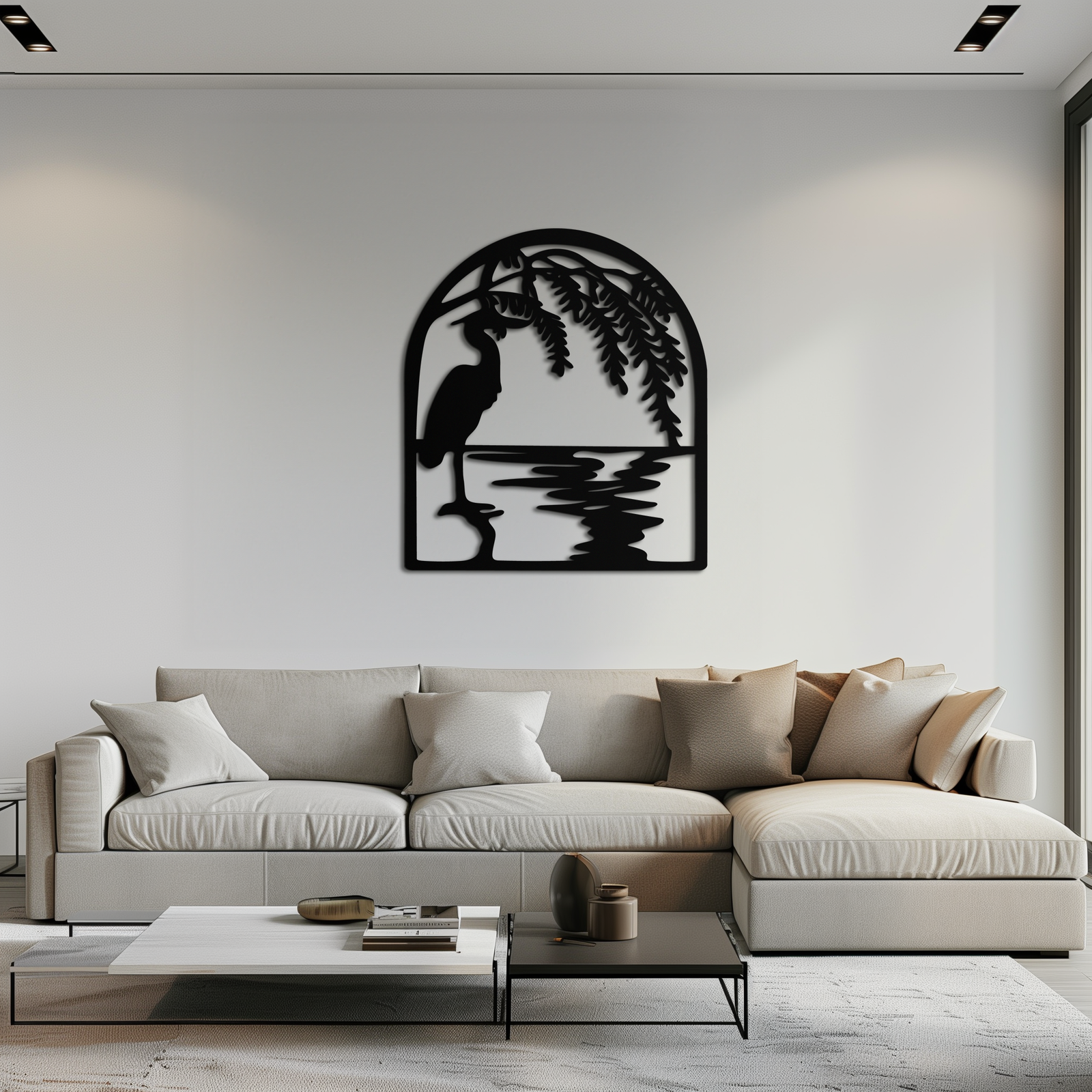 Flamingo Lake Scene Metal Wall Art – Tranquil Nature-Inspired Silhouette for Home Decor- KAF686