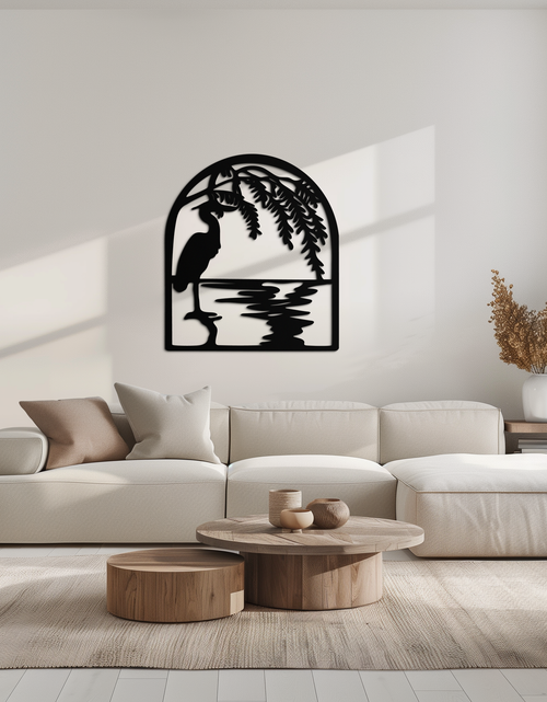 Load image into Gallery viewer, Flamingo Lake Scene Metal Wall Art – Tranquil Nature-Inspired Silhouette for Home Decor- KAF686