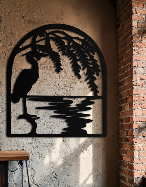 Load image into Gallery viewer, Flamingo Lake Scene Metal Wall Art – Tranquil Nature-Inspired Silhouette for Home Decor- KAF686