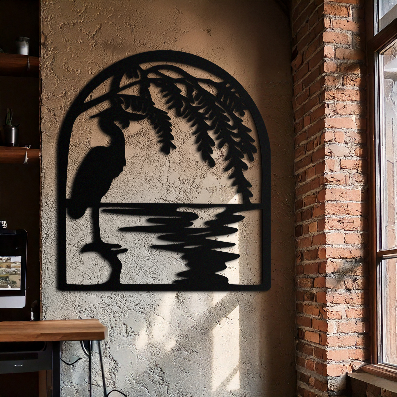 Flamingo Lake Scene Metal Wall Art – Tranquil Nature-Inspired Silhouette for Home Decor- KAF686
