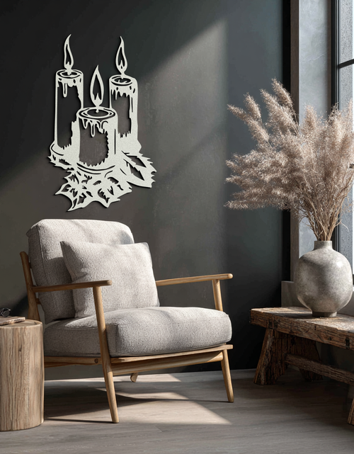 Load image into Gallery viewer, Three Candle Silhouette Metal Wall Art – Elegant Festive Decor for Cozy Interiors- KAF687