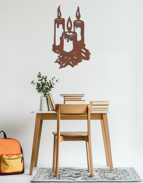 Load image into Gallery viewer, Three Candle Silhouette Metal Wall Art – Elegant Festive Decor for Cozy Interiors- KAF687