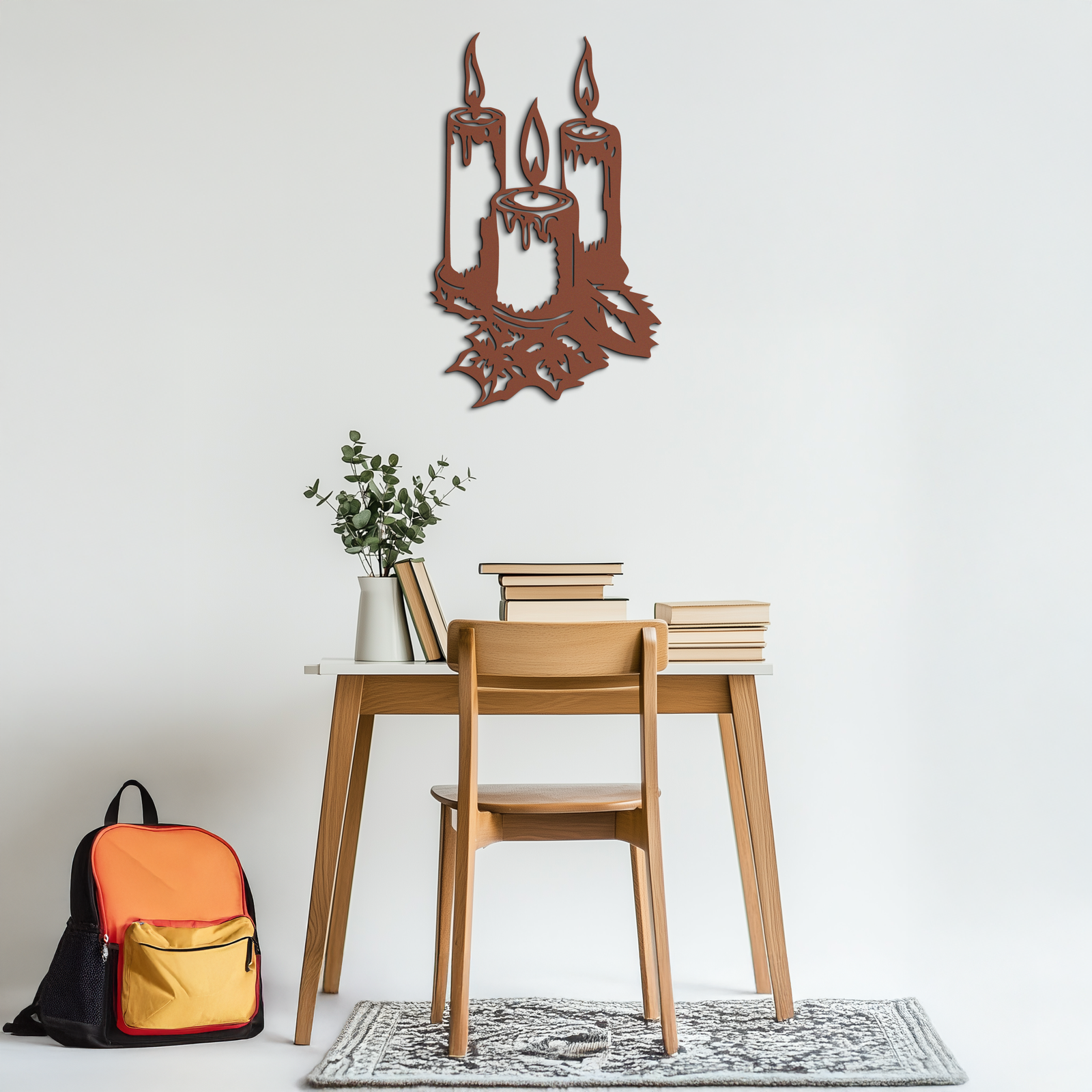Three Candle Silhouette Metal Wall Art – Elegant Festive Decor for Cozy Interiors- KAF687