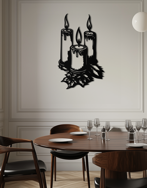 Load image into Gallery viewer, Three Candle Silhouette Metal Wall Art – Elegant Festive Decor for Cozy Interiors- KAF687