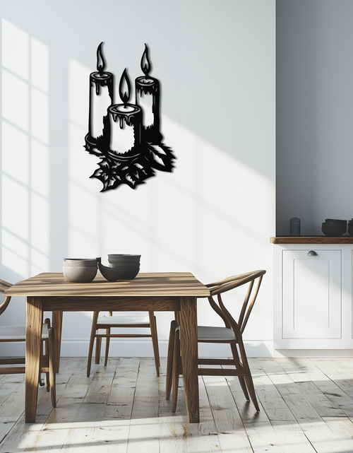Load image into Gallery viewer, Three Candle Silhouette Metal Wall Art – Elegant Festive Decor for Cozy Interiors- KAF687