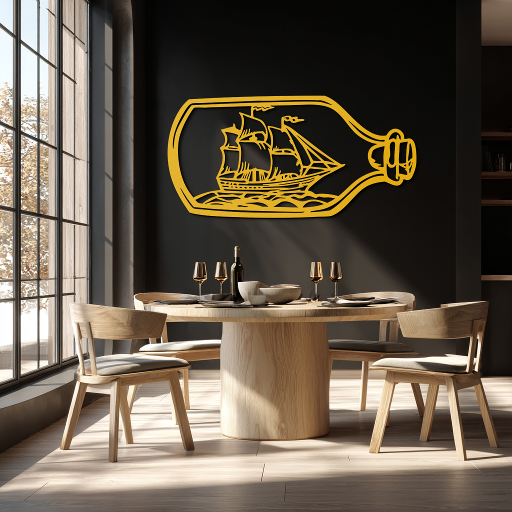 Sailboat in a Bottle Metal Wall Art – Nautical-Inspired Silhouette for Ocean Dreamers- KAF692