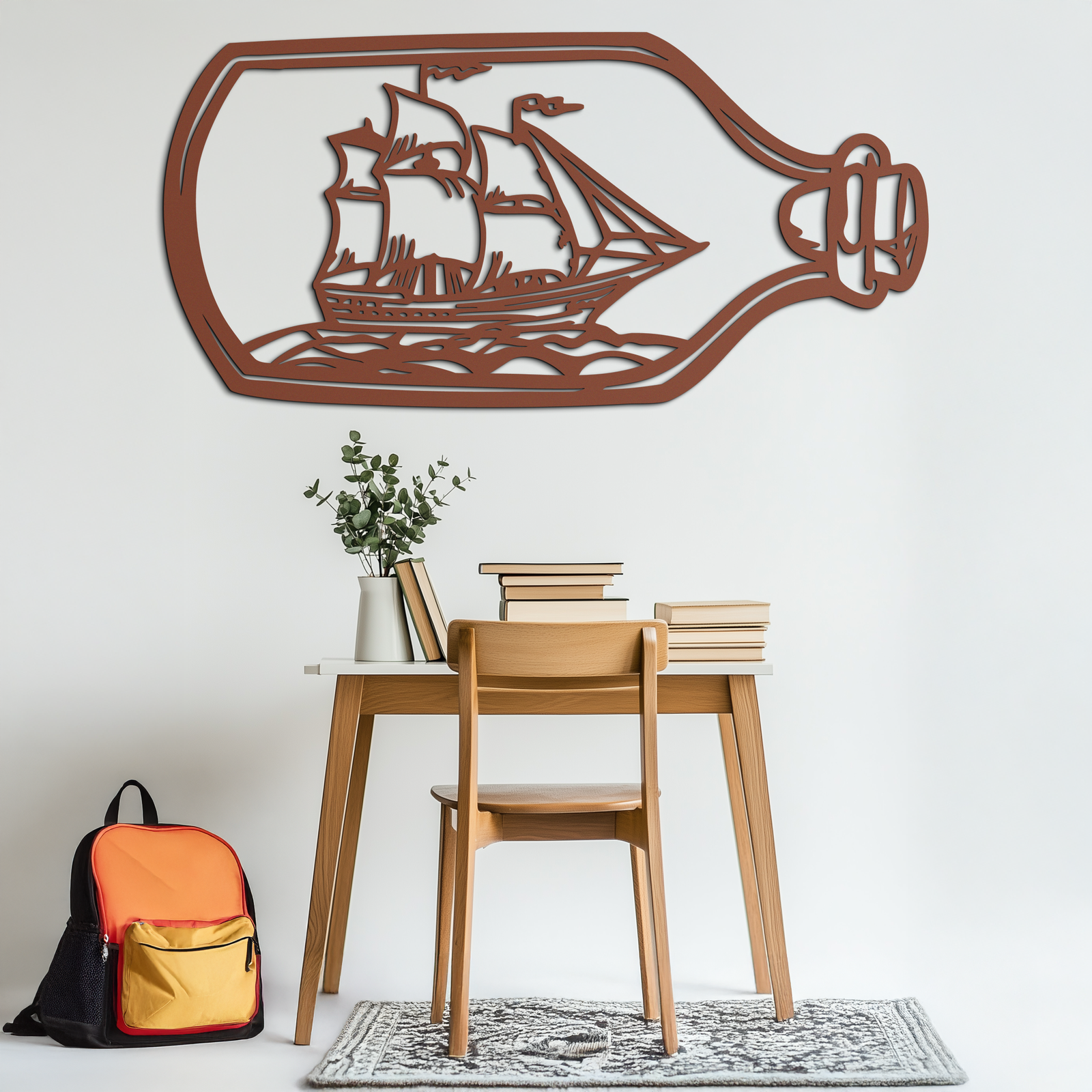 Sailboat in a Bottle Metal Wall Art – Nautical-Inspired Silhouette for Ocean Dreamers- KAF692