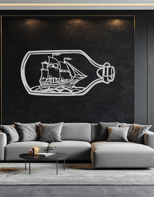 Load image into Gallery viewer, Sailboat in a Bottle Metal Wall Art – Nautical-Inspired Silhouette for Ocean Dreamers- KAF692