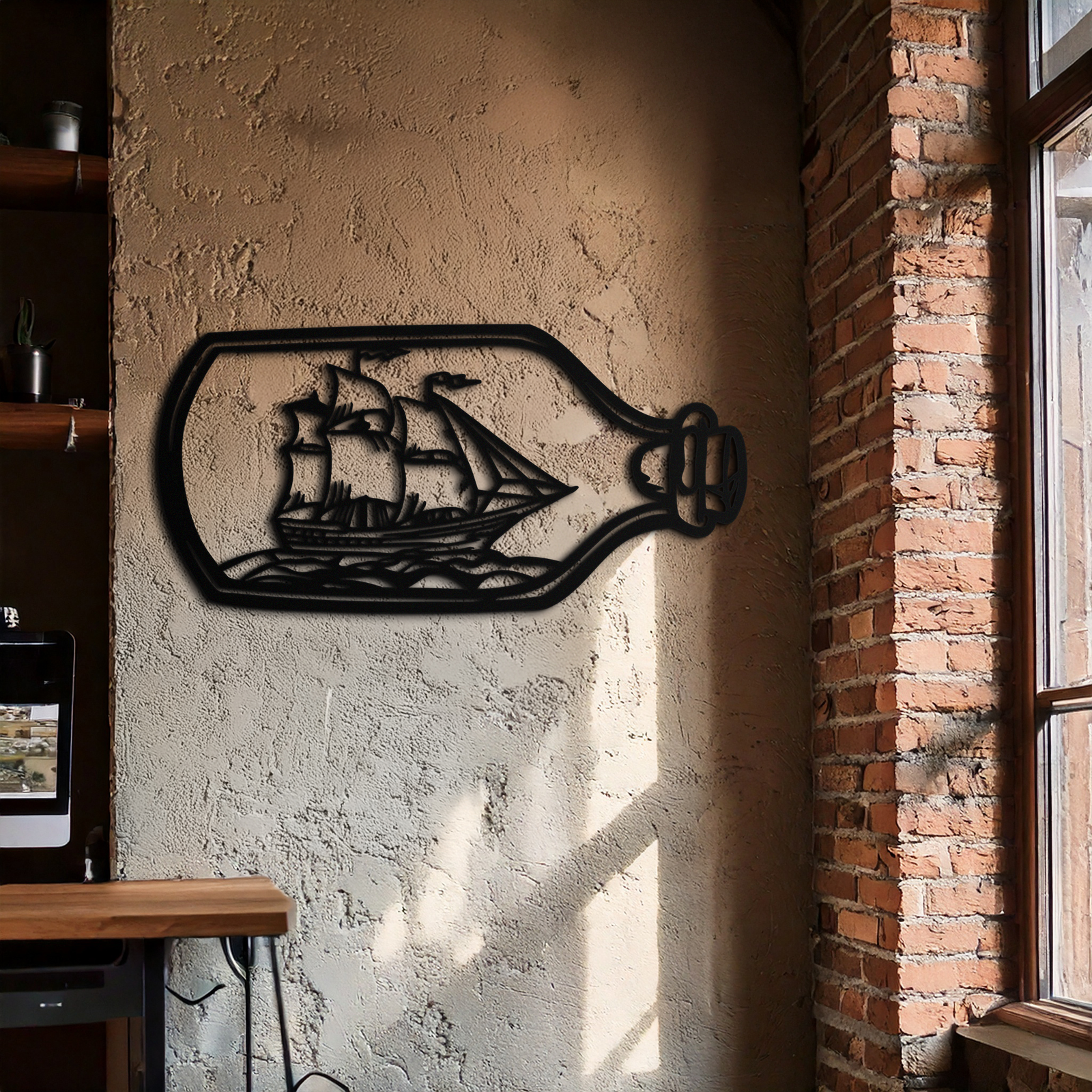 Sailboat in a Bottle Metal Wall Art – Nautical-Inspired Silhouette for Ocean Dreamers- KAF692