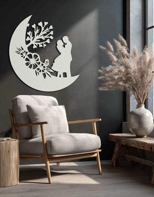 Load image into Gallery viewer, : Lovers on the Moon Metal Wall Art – Romantic Silhouette for Dreamy Interiors- KAF695
