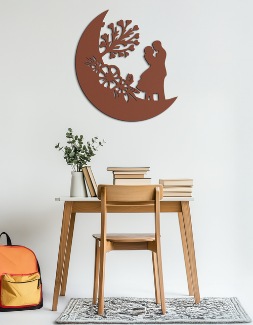 Load image into Gallery viewer, : Lovers on the Moon Metal Wall Art – Romantic Silhouette for Dreamy Interiors- KAF695