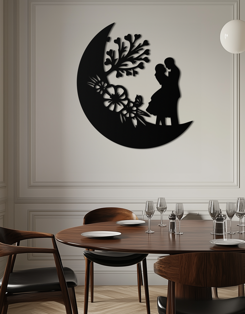 Load image into Gallery viewer, : Lovers on the Moon Metal Wall Art – Romantic Silhouette for Dreamy Interiors- KAF695