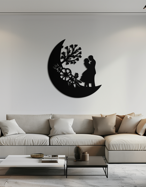 Load image into Gallery viewer, : Lovers on the Moon Metal Wall Art – Romantic Silhouette for Dreamy Interiors- KAF695