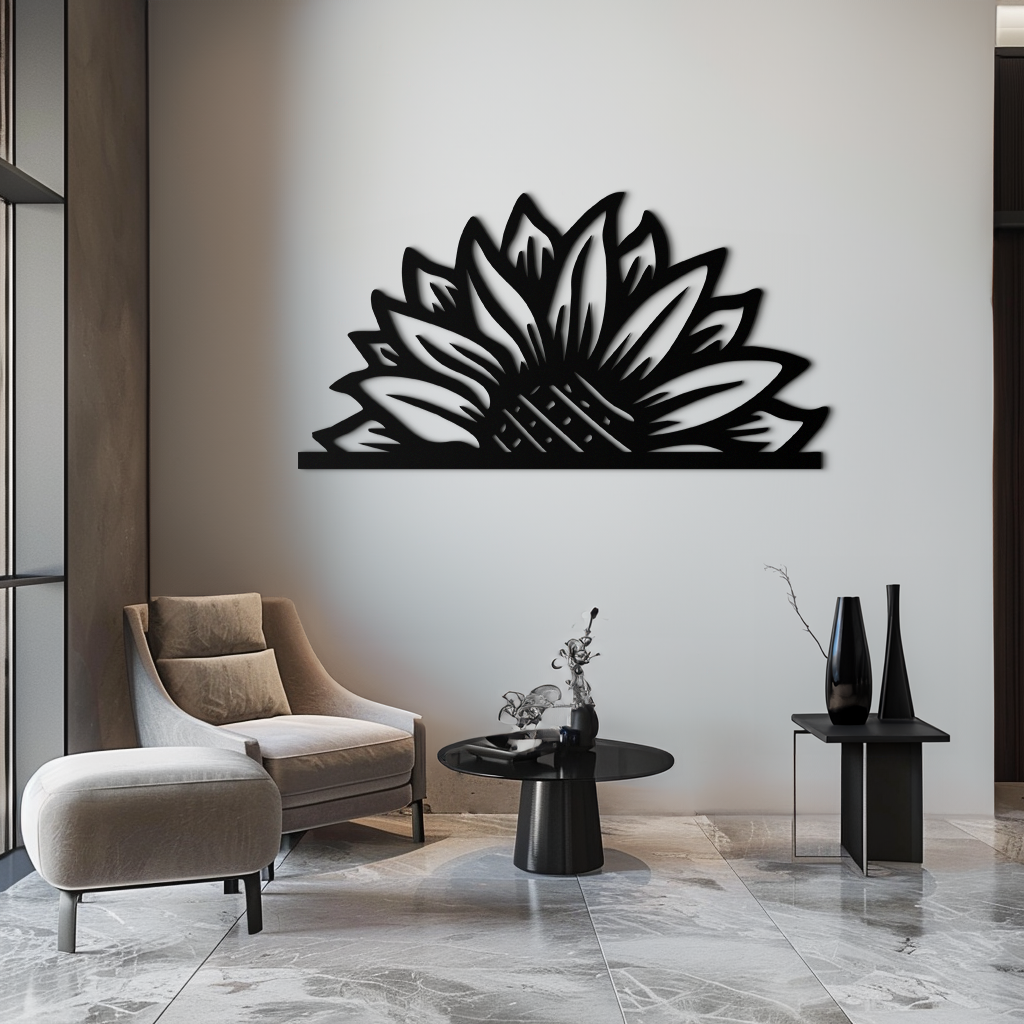 Half Sunflower Metal Wall Art – Nature-Inspired Floral Silhouette for Bright Interiors- KAF696