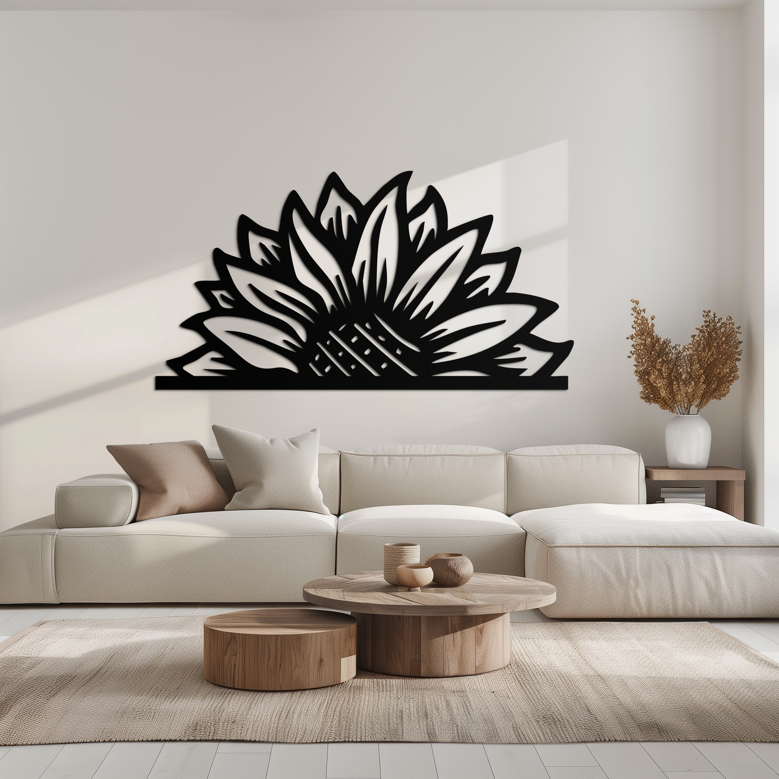 Half Sunflower Metal Wall Art – Nature-Inspired Floral Silhouette for Bright Interiors- KAF696