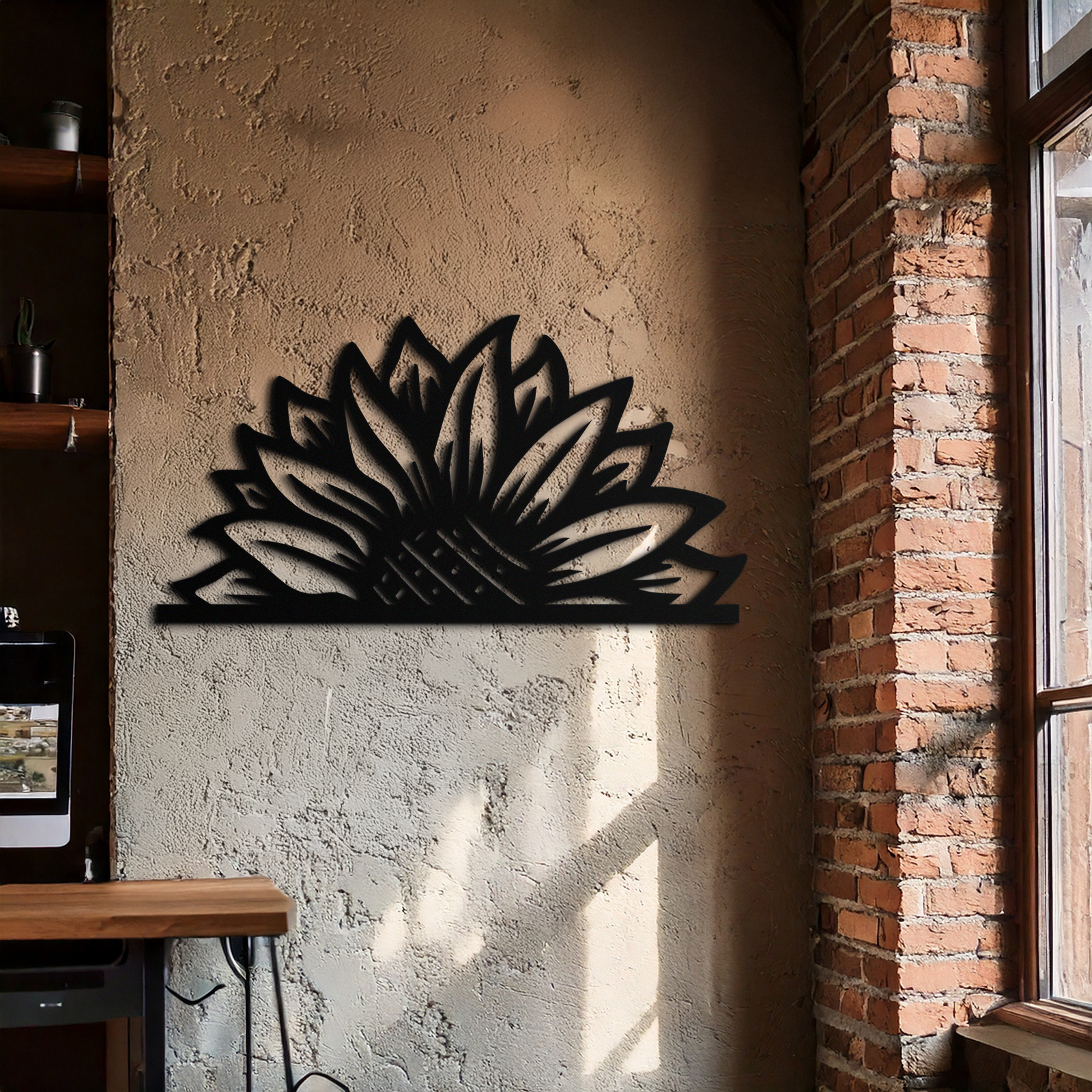 Half Sunflower Metal Wall Art – Nature-Inspired Floral Silhouette for Bright Interiors- KAF696