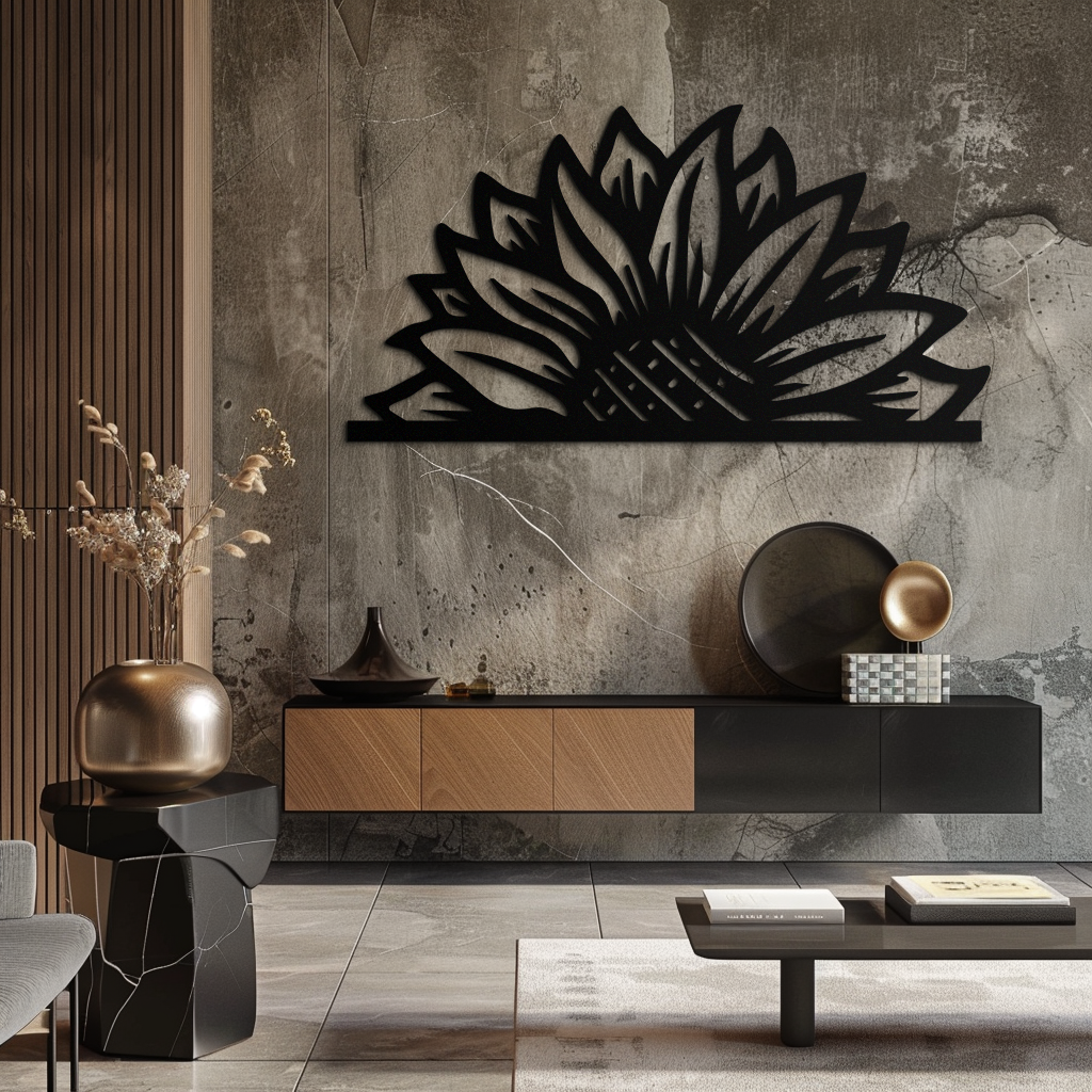 Half Sunflower Metal Wall Art – Nature-Inspired Floral Silhouette for Bright Interiors- KAF696