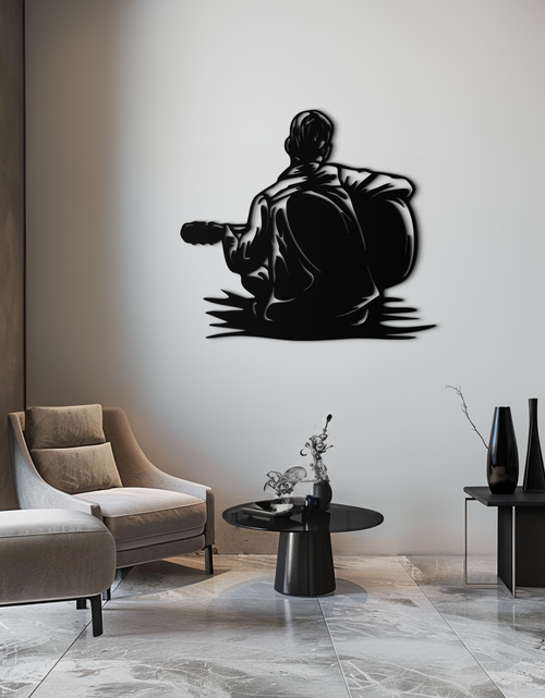 Load image into Gallery viewer, Guitar Boy Metal Wall Art – Musical Silhouette Design for Kids’ Rooms and Music Corners- KAF697