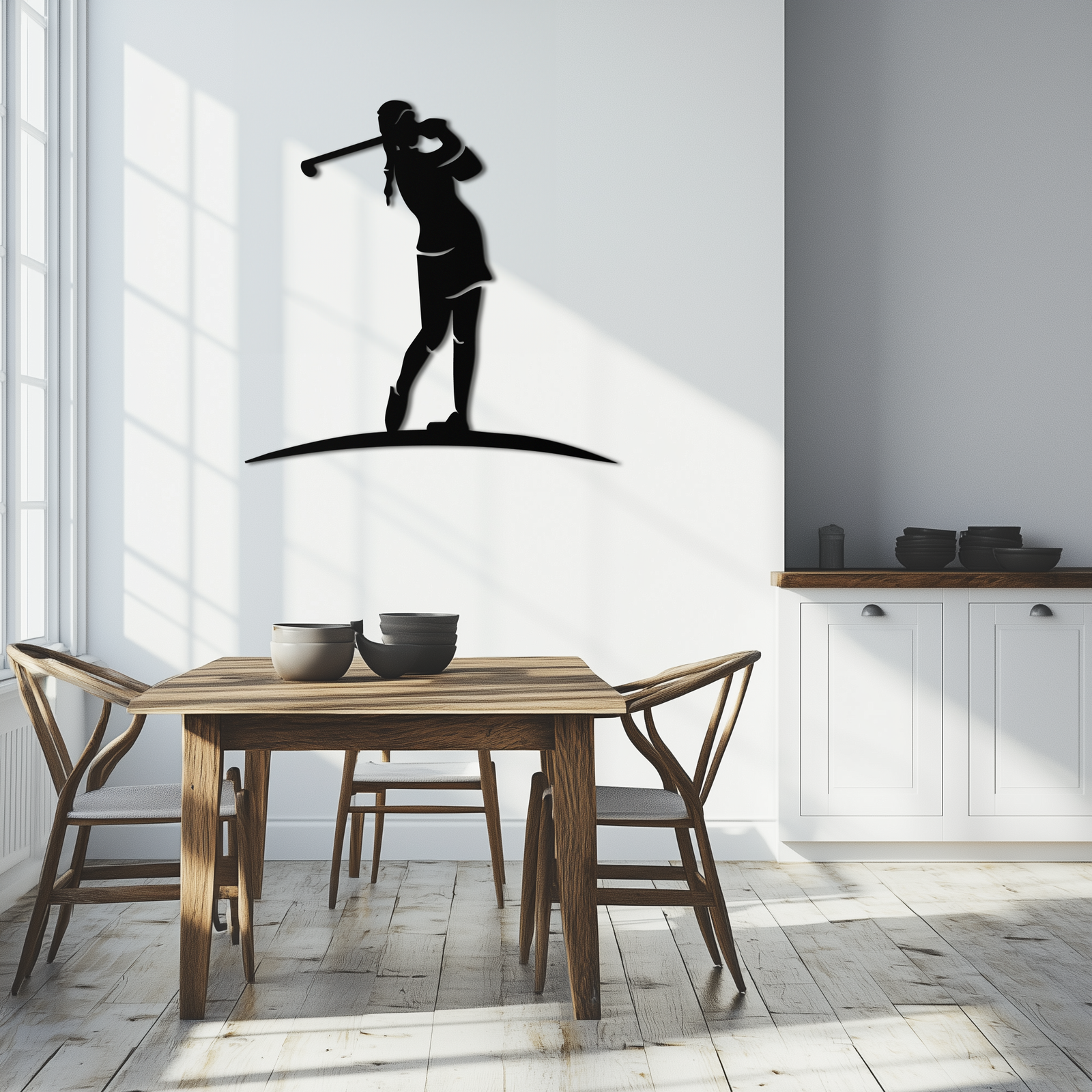 Female Golfer Metal Wall Art – Elegant Sports Silhouette for Modern Spaces- KAF698