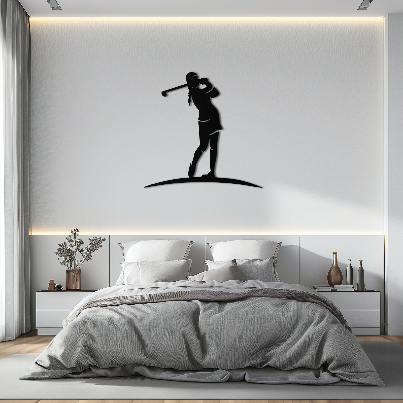 Female Golfer Metal Wall Art – Elegant Sports Silhouette for Modern Spaces- KAF698