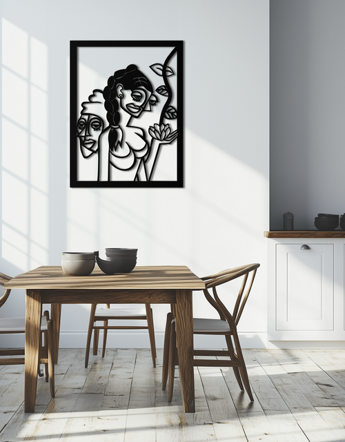 Load image into Gallery viewer, Abstract Tribal Faces with Floral Elements Modern Metal Wall Art Panel- KAF703