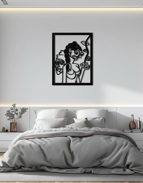 Load image into Gallery viewer, Abstract Tribal Faces with Floral Elements Modern Metal Wall Art Panel- KAF703