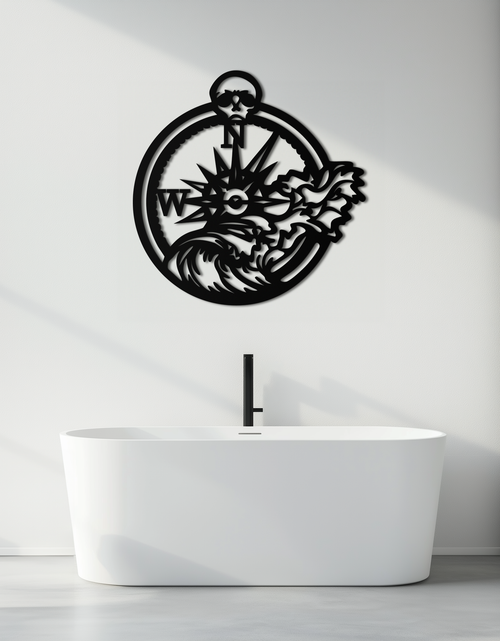 Load image into Gallery viewer, Nautical Compass Wave Metal Wall Art – Ocean Storm and Skull Design Decor- KAF704