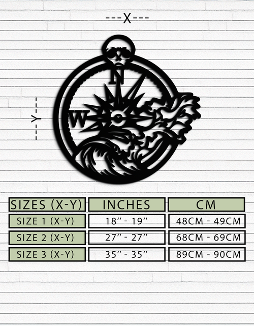 Load image into Gallery viewer, Nautical Compass Wave Metal Wall Art – Ocean Storm and Skull Design Decor- KAF704