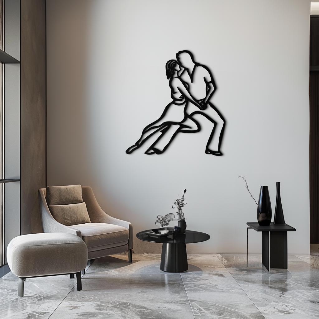 Passionate Dance Metal Wall Art – Romantic Couple Silhouette Home Decor- KAF705